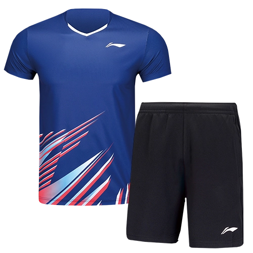 image de Tenue Tee-shirt + short Li-Ning AATU025 men bleu/noir