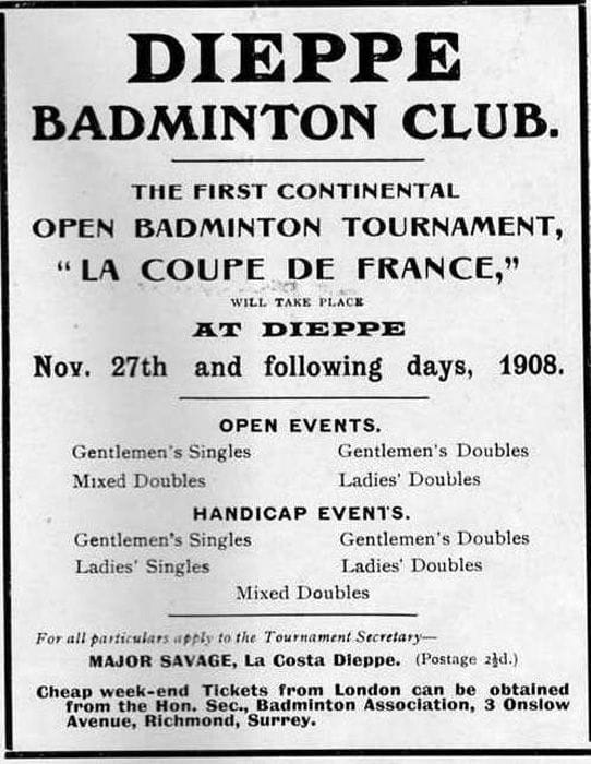 Publicité parue dans le magazine de la Fédération anglaise (1908) Crédit : BadmintonMemory